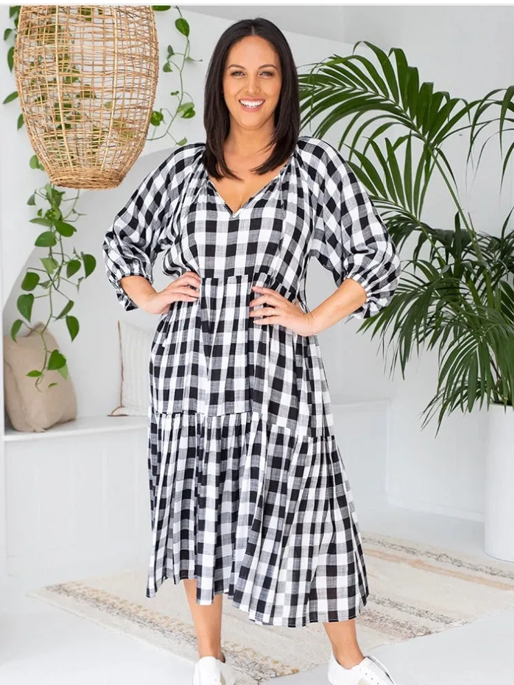 Amber Gingham Dress - Black