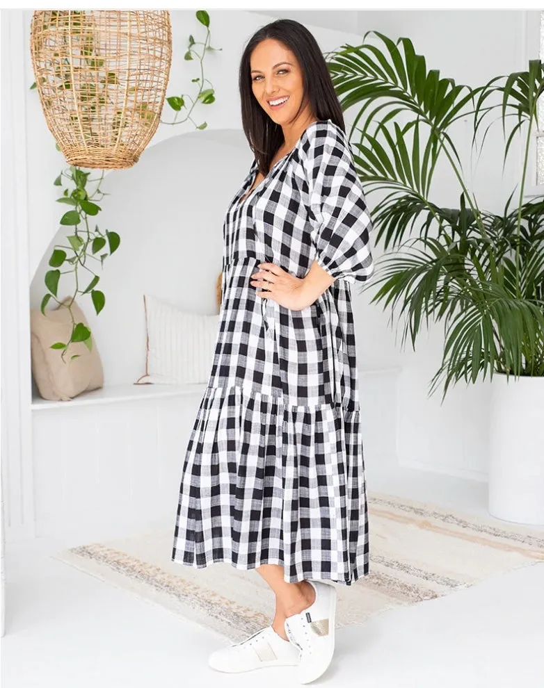 Amber Gingham Dress - Black