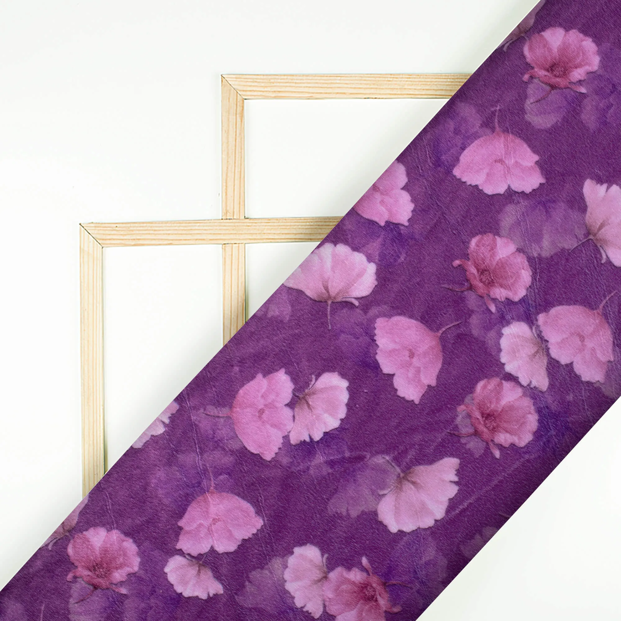 Amethyst Purple And Cream Floral Pattern Digital Print Velvet Fabric (Width 58 Inches)