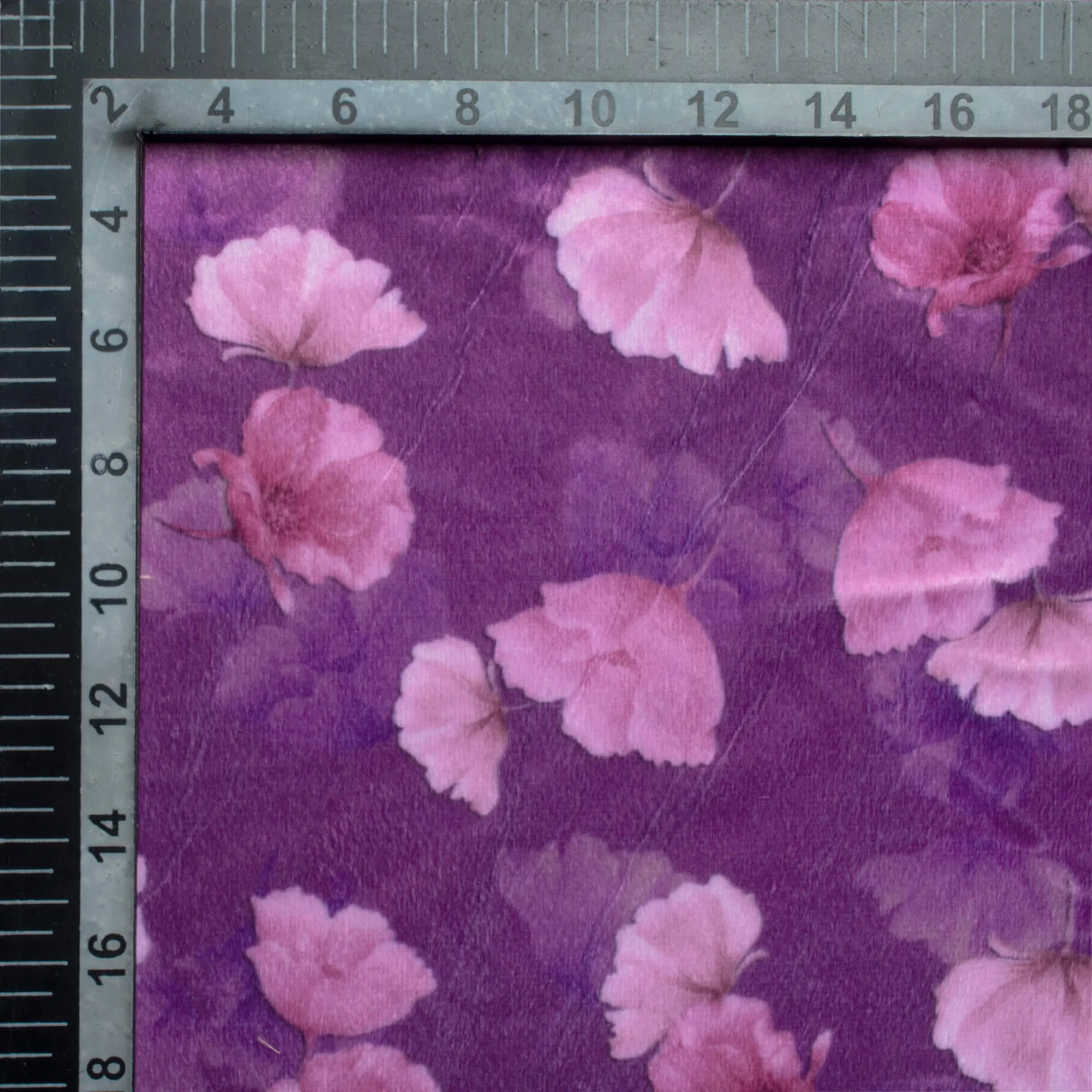Amethyst Purple And Cream Floral Pattern Digital Print Velvet Fabric (Width 58 Inches)