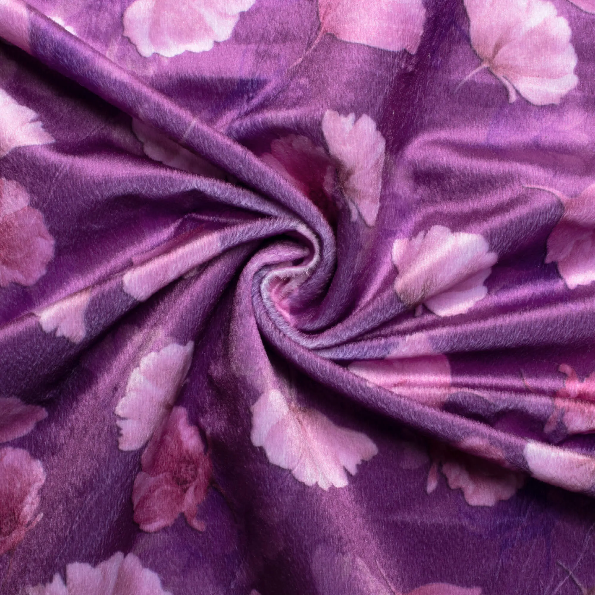 Amethyst Purple And Cream Floral Pattern Digital Print Velvet Fabric (Width 58 Inches)