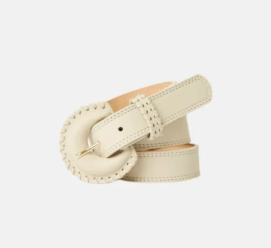 B-Low the Belt - Owen Leather Belt with Whipstitch Buckle in Bone