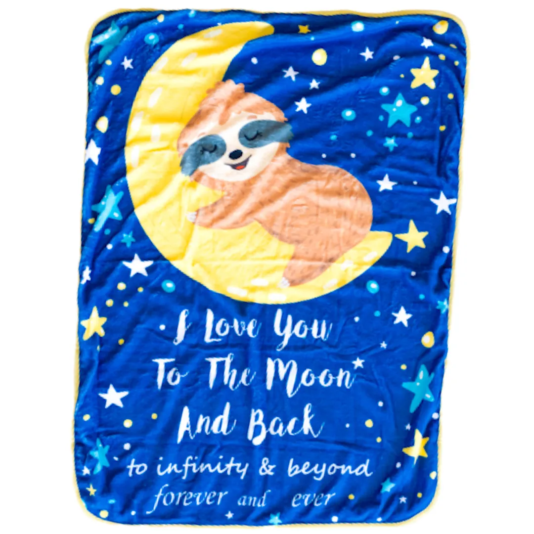 Bamboo Viscose Minky Sloth Blanket -  Double Layers - I Love You To The Moon And Back