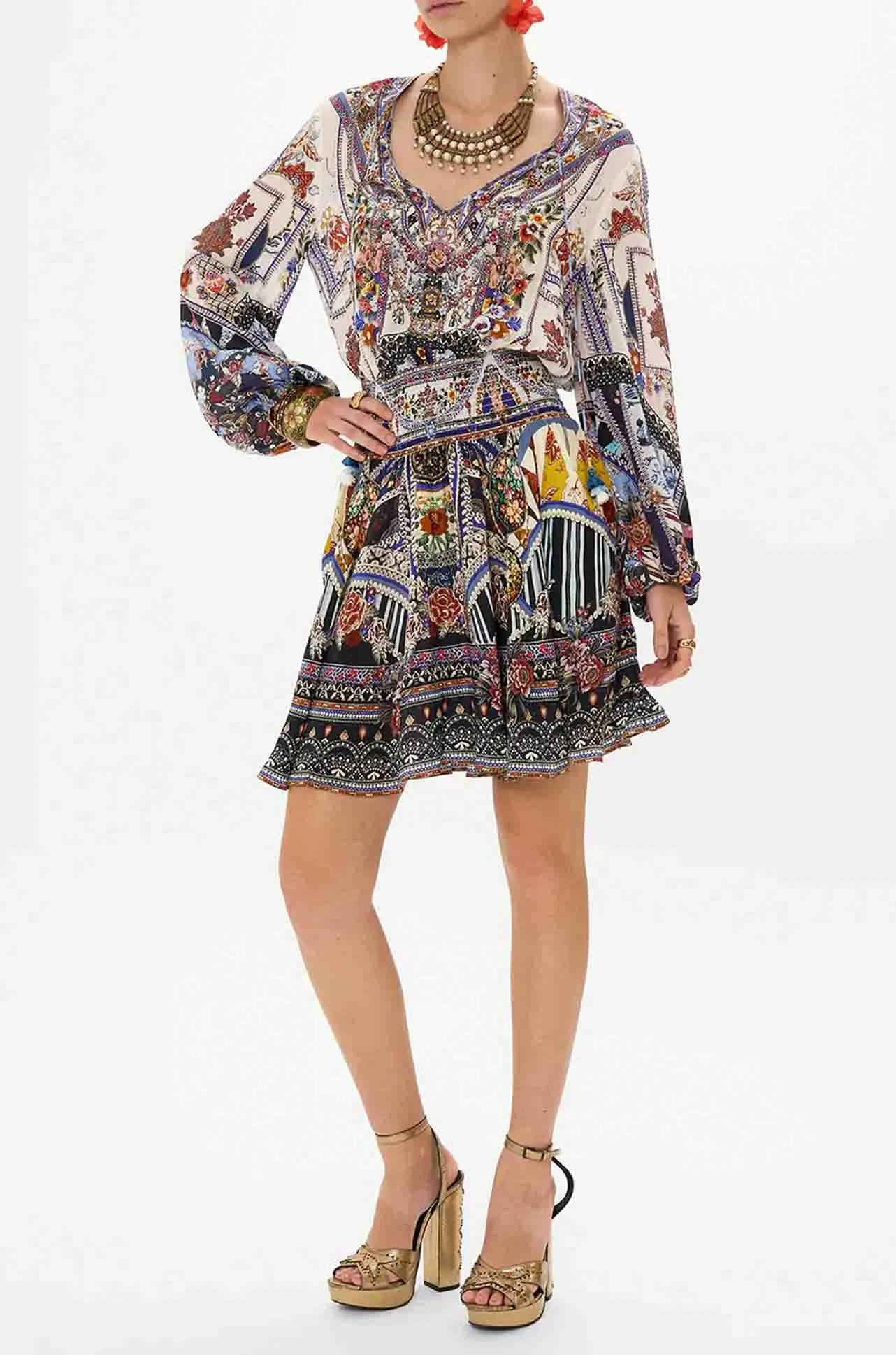 Camilla - My Folk Art Heart Shirred Relaxed Short Dress