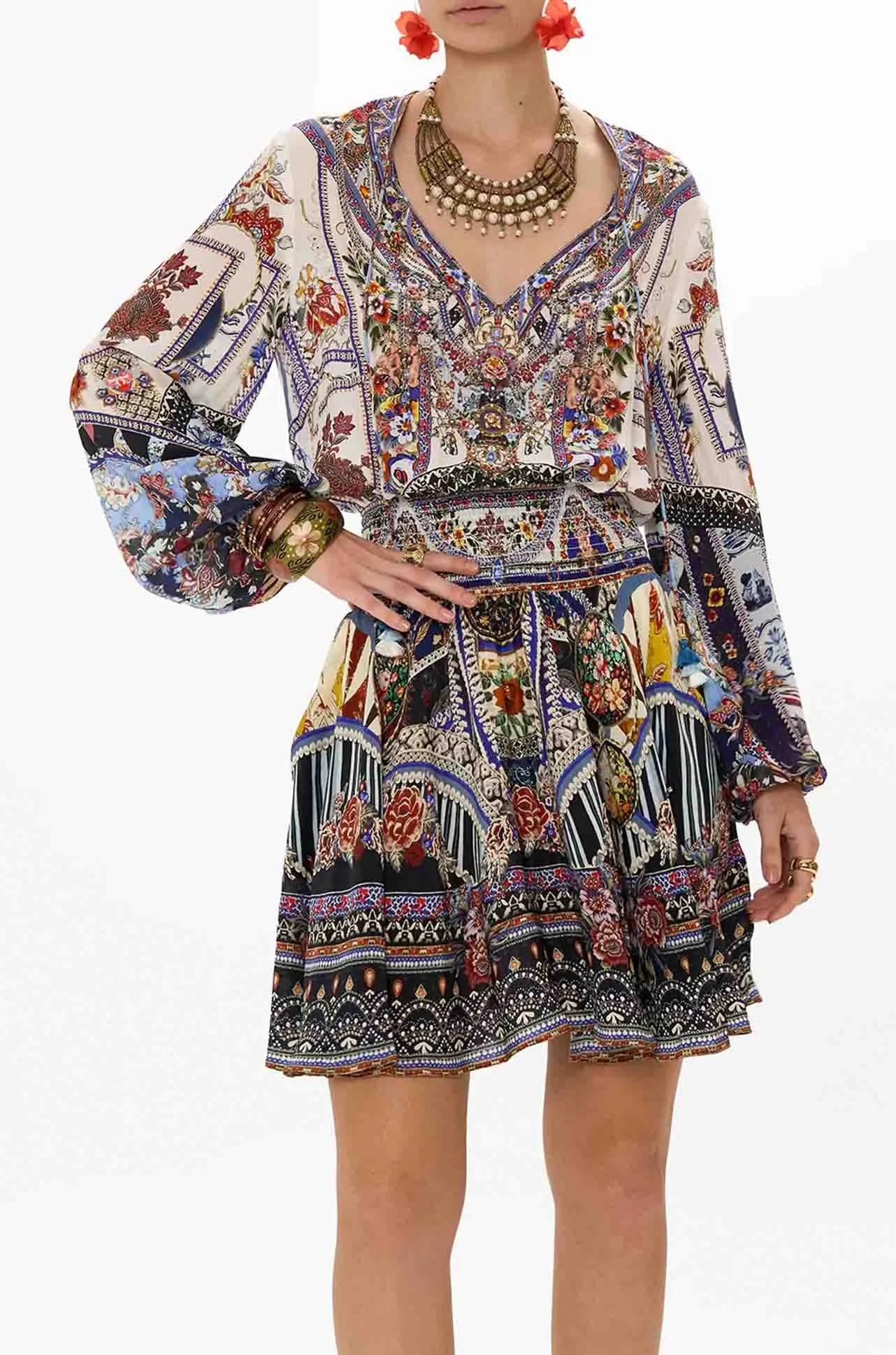 Camilla - My Folk Art Heart Shirred Relaxed Short Dress