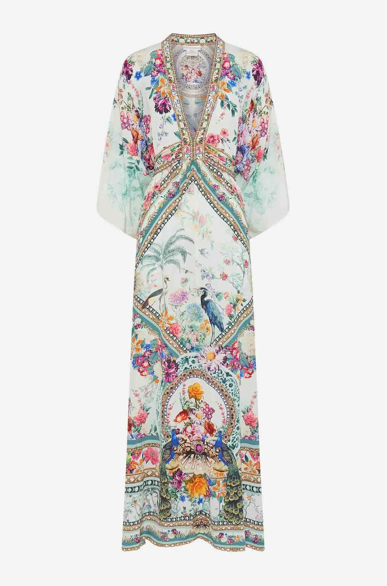Camilla - Plumes and Parterres Waist Tie Long Kaftan