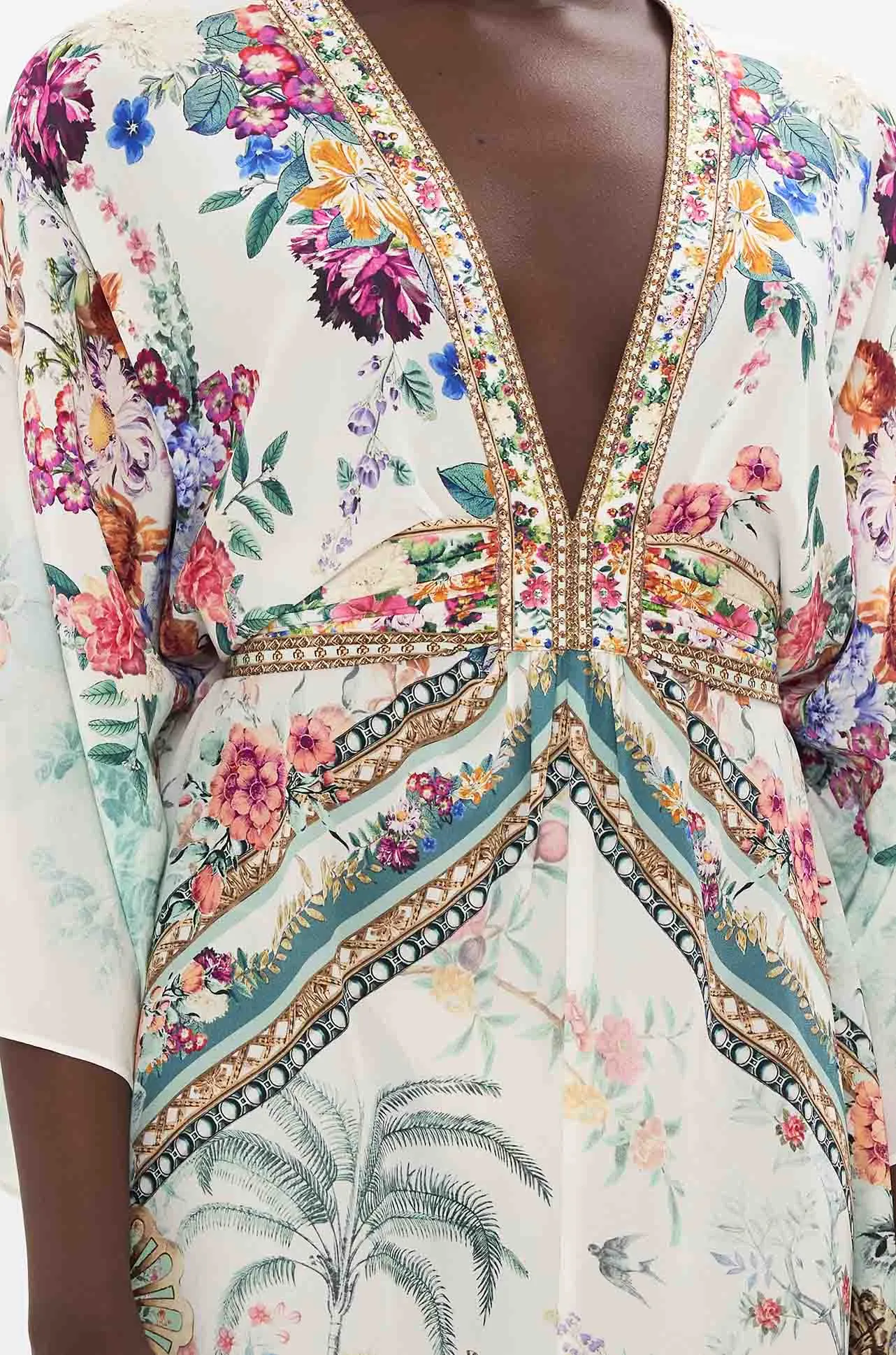 Camilla - Plumes and Parterres Waist Tie Long Kaftan