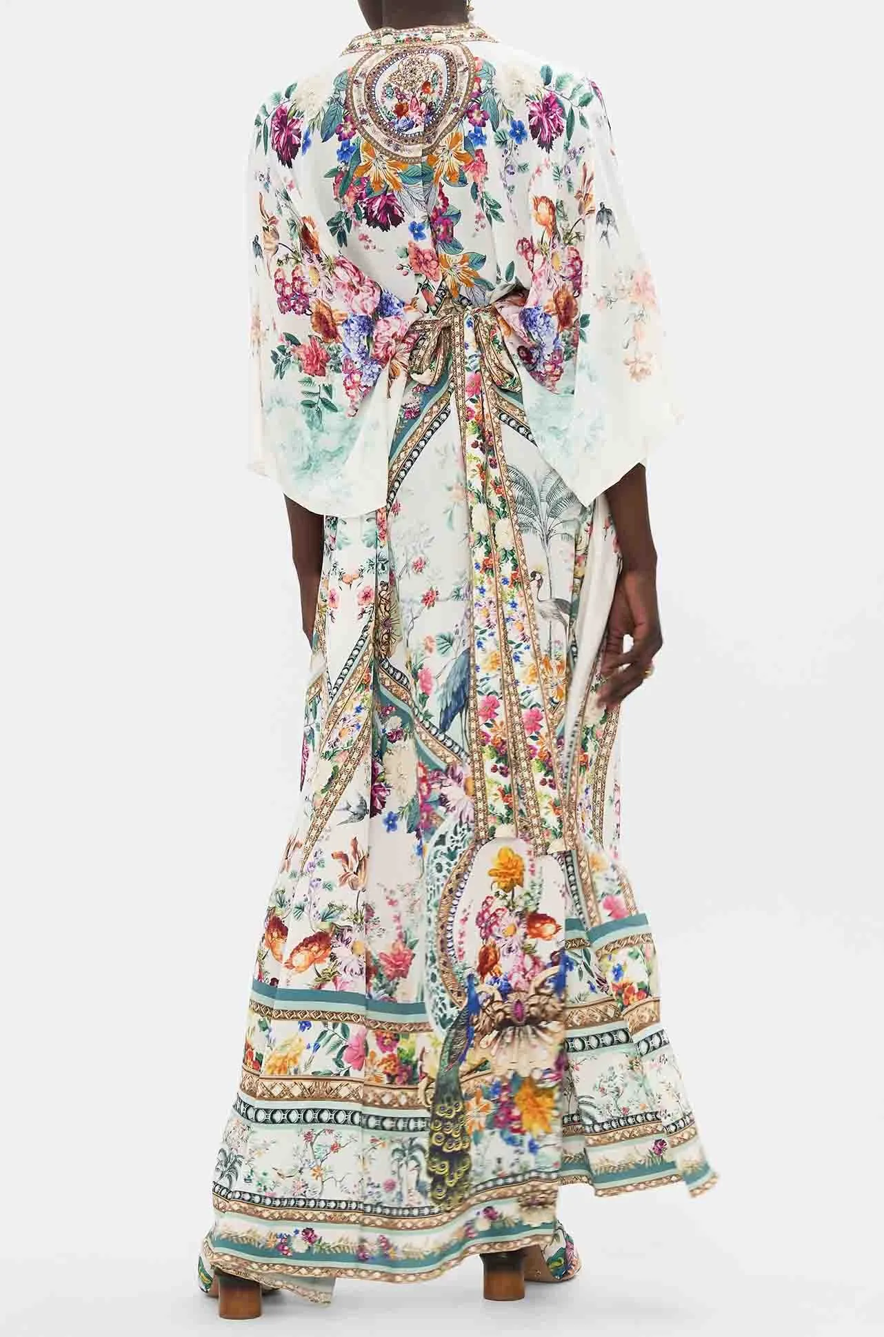 Camilla - Plumes and Parterres Waist Tie Long Kaftan