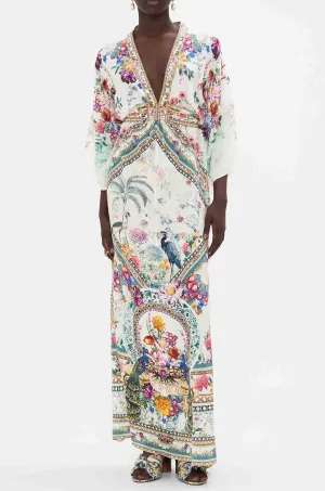 Camilla - Plumes and Parterres Waist Tie Long Kaftan