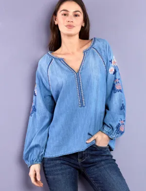 Cleo Embroidered Top Denim