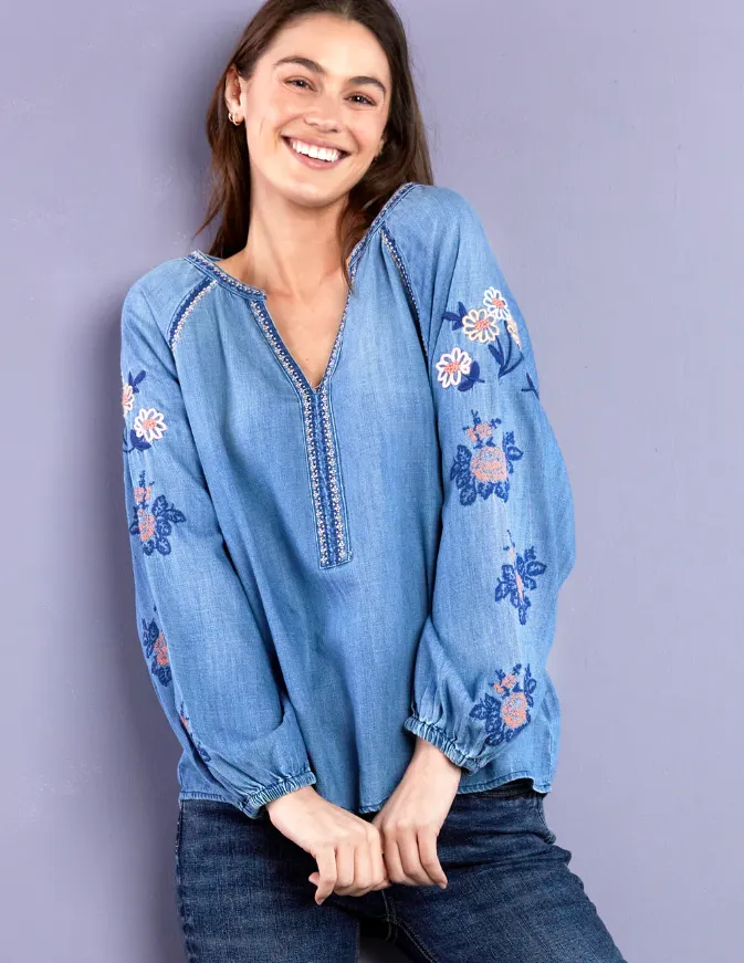 Cleo Embroidered Top Denim
