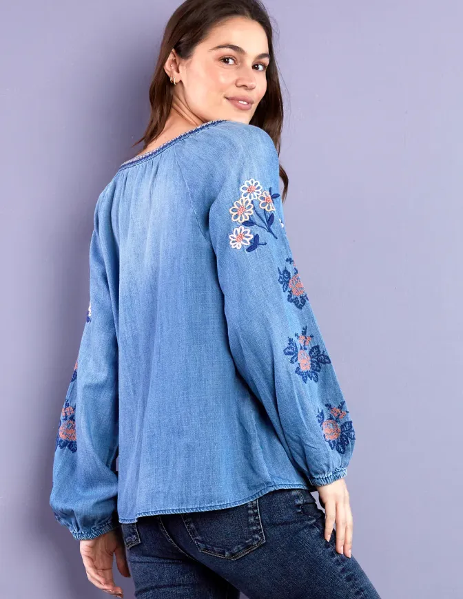 Cleo Embroidered Top Denim