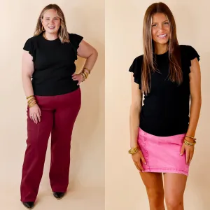 Coffee Date Knit Top With Ruffled Sleeves in Black