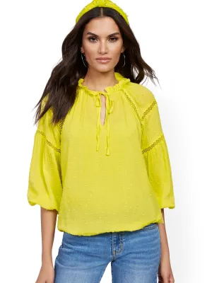Crochet-Trim Tie-Front Peasant Blouse