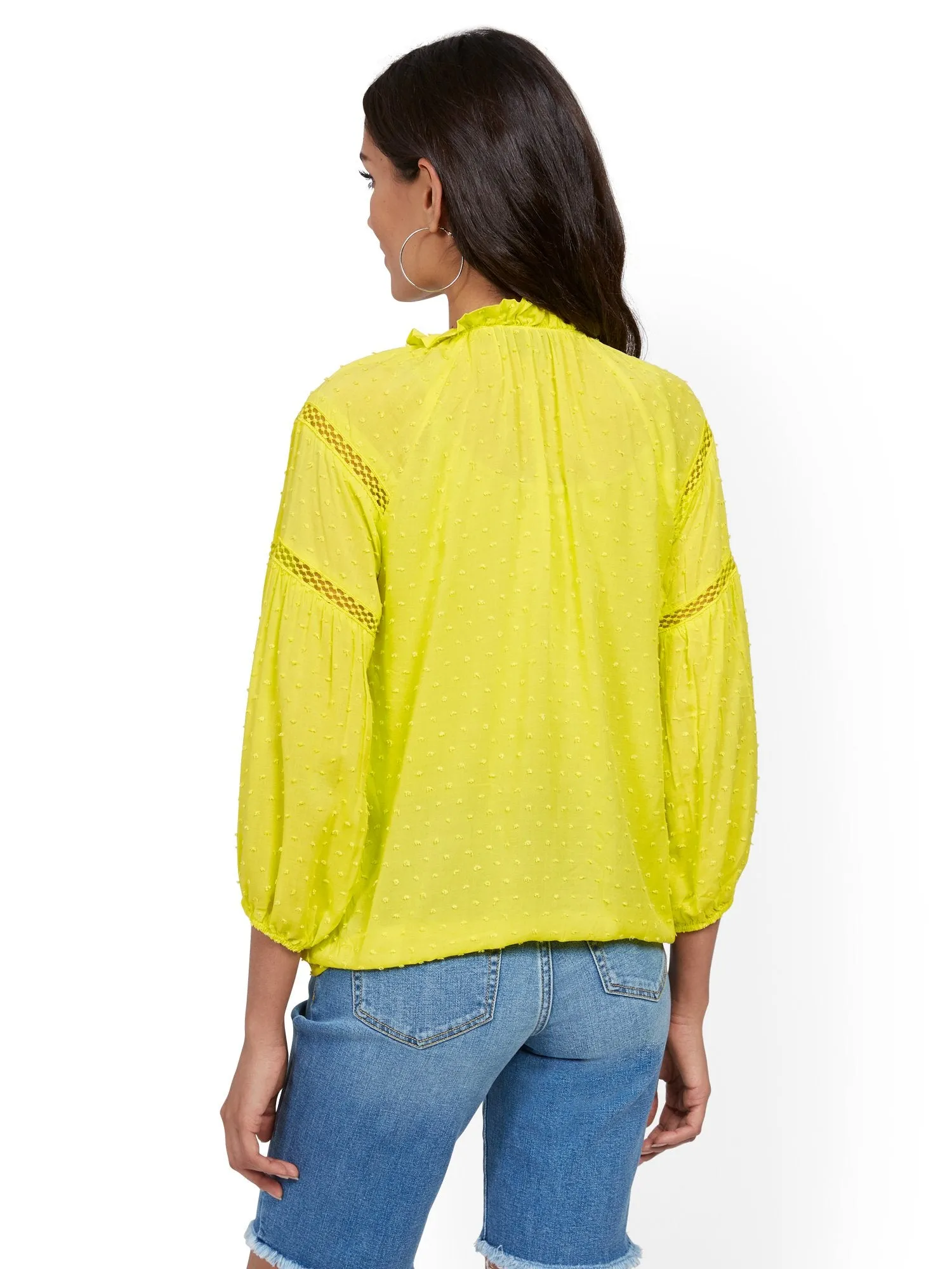 Crochet-Trim Tie-Front Peasant Blouse