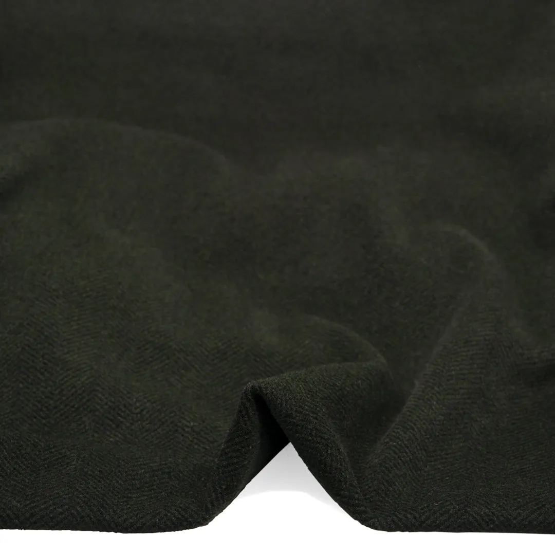 Deadstock Chevron Double Faced Wool Blend Coating - Forest Green/Black