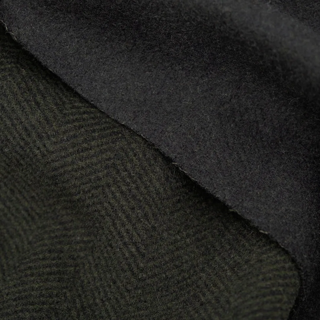 Deadstock Chevron Double Faced Wool Blend Coating - Forest Green/Black