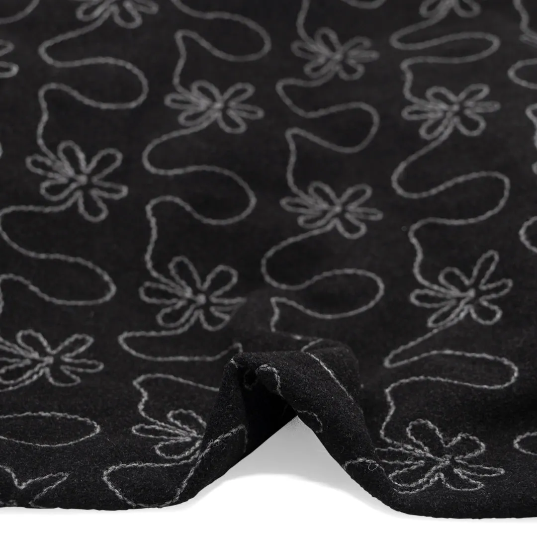 Deadstock Embroidered Wool Blend Coating - Smoke/Light Grey
