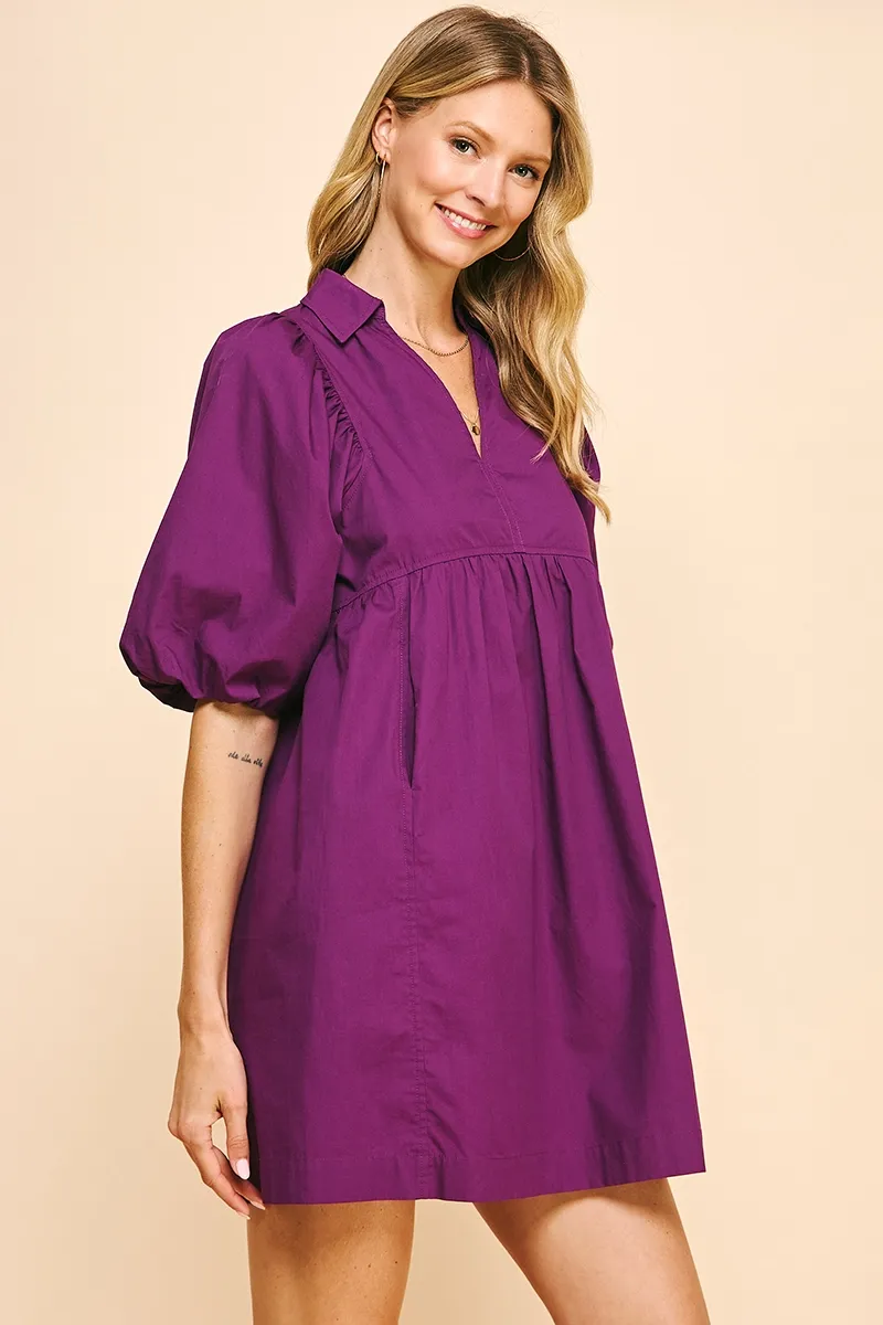 Easy Essential Collared Mini Dress - Eggplant Purple