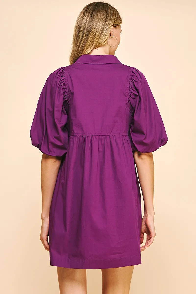 Easy Essential Collared Mini Dress - Eggplant Purple