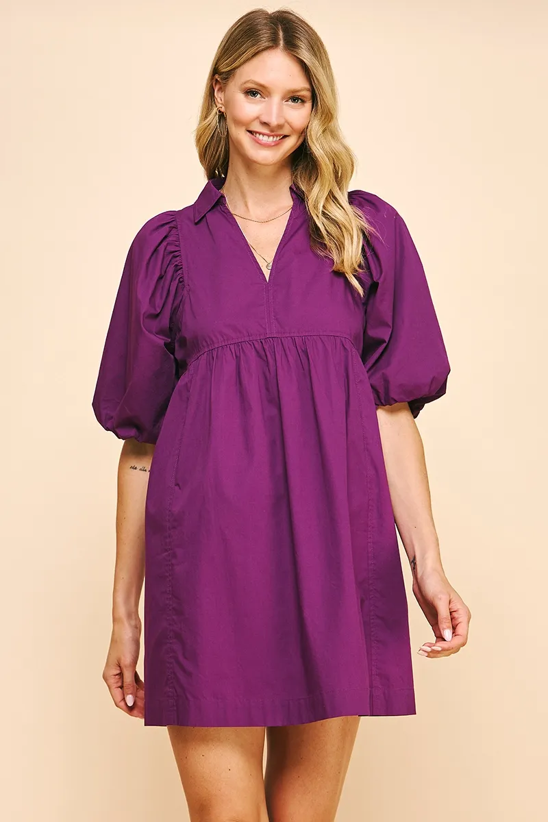 Easy Essential Collared Mini Dress - Eggplant Purple