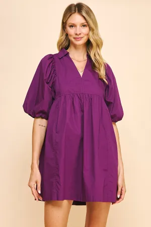 Easy Essential Collared Mini Dress - Eggplant Purple