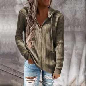 Fashionkova   Autumn Winter Women Zipper Cardigan Hoodies Sweaters Ladies Vintage Casual Loose Long Sleeve Solid Color Knitted Outerwear