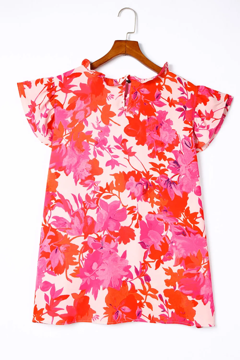 Frill Neck Floral Plus Size Blouse