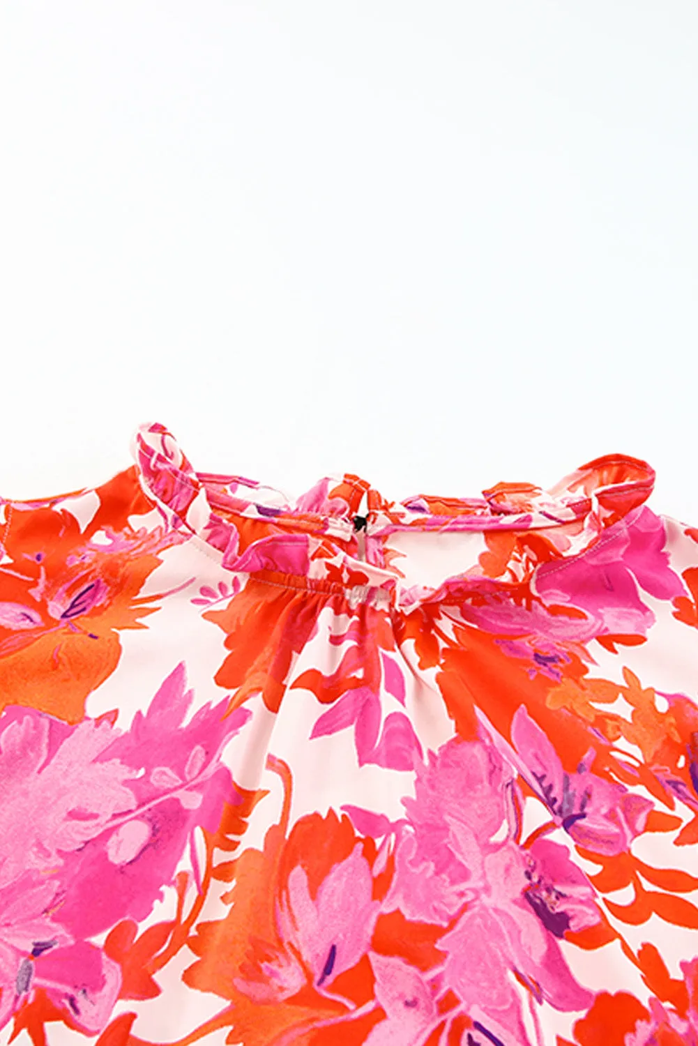 Frill Neck Floral Plus Size Blouse