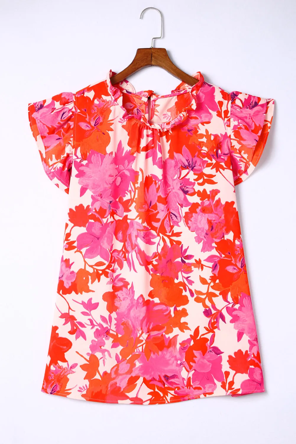 Frill Neck Floral Plus Size Blouse