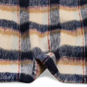 Fuzzy Plaid Coating - Midnight Blue/Cream