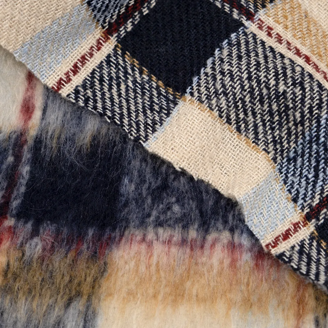 Fuzzy Plaid Coating - Midnight Blue/Cream