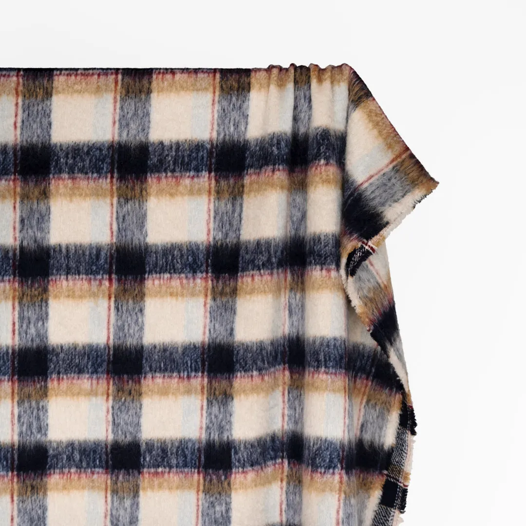 Fuzzy Plaid Coating - Midnight Blue/Cream