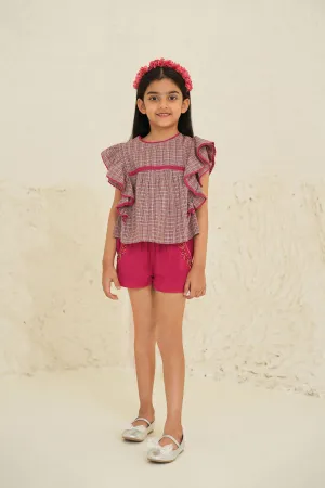 Georgina Cotton Girls Top - Peach Checks