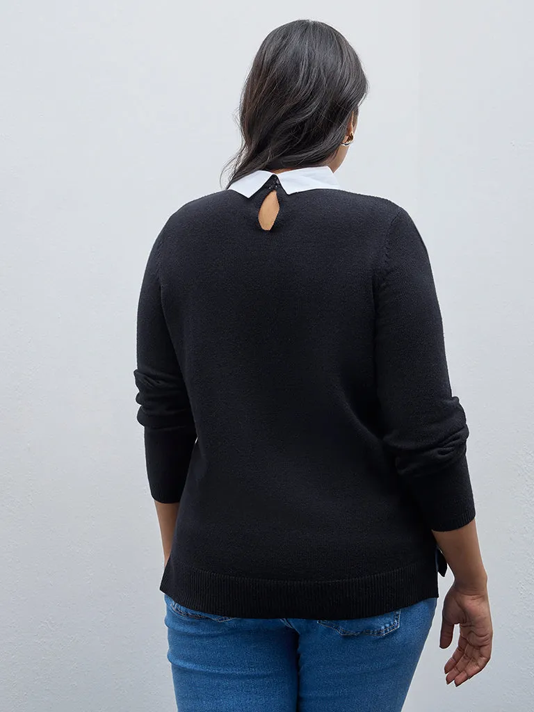 Gia Black Knitted Collared Sweater
