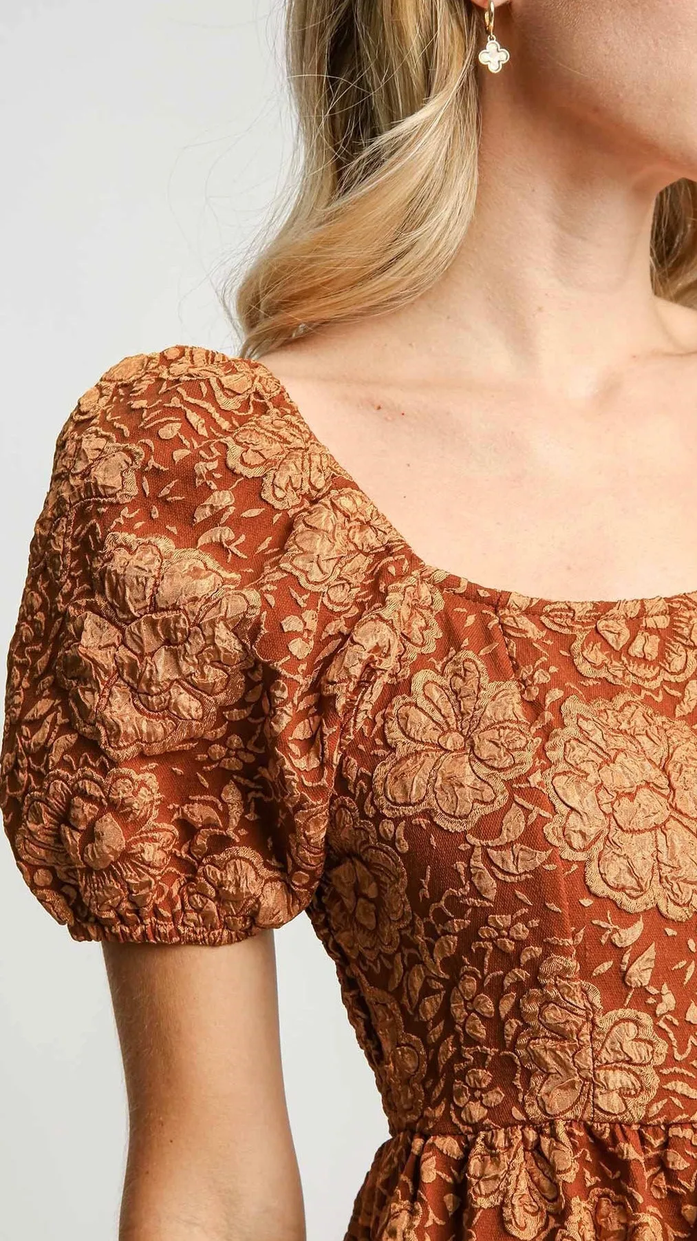 Jacquard Print Puff Sleeve Dress