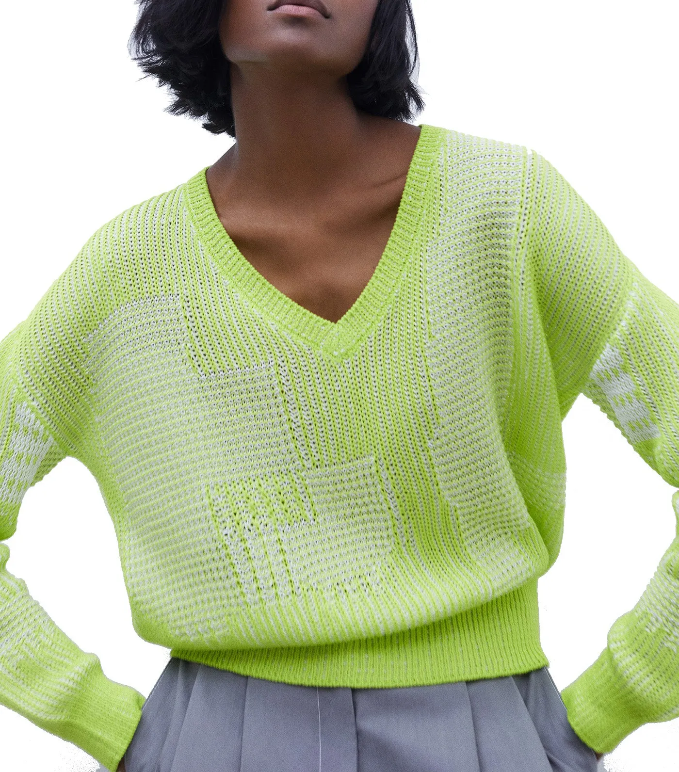 Jacquard V-Neckline Sweater Pistachio Green