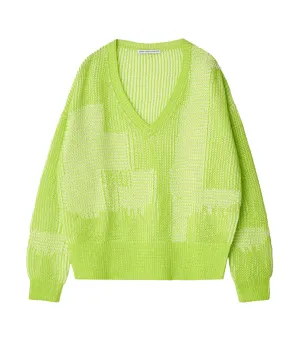 Jacquard V-Neckline Sweater Pistachio Green