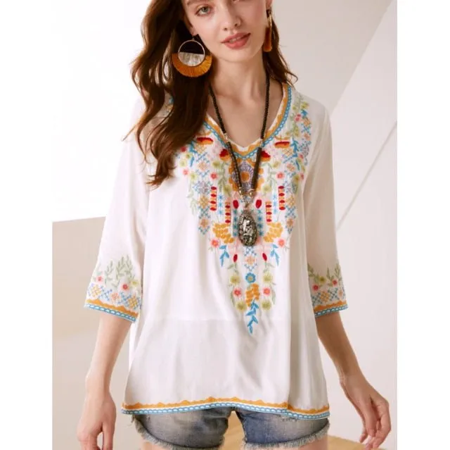 KHALEE YOSE Boho Style Embroidery Blouse