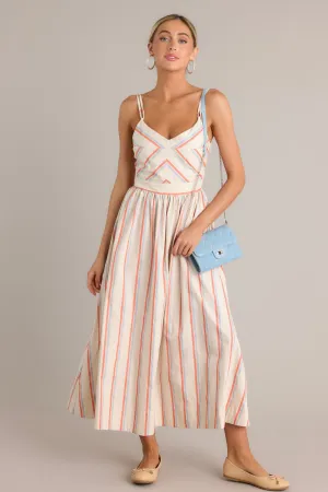 Relaxed Retreat 100% Cotton Beige Multi Stripe Maxi Dress
