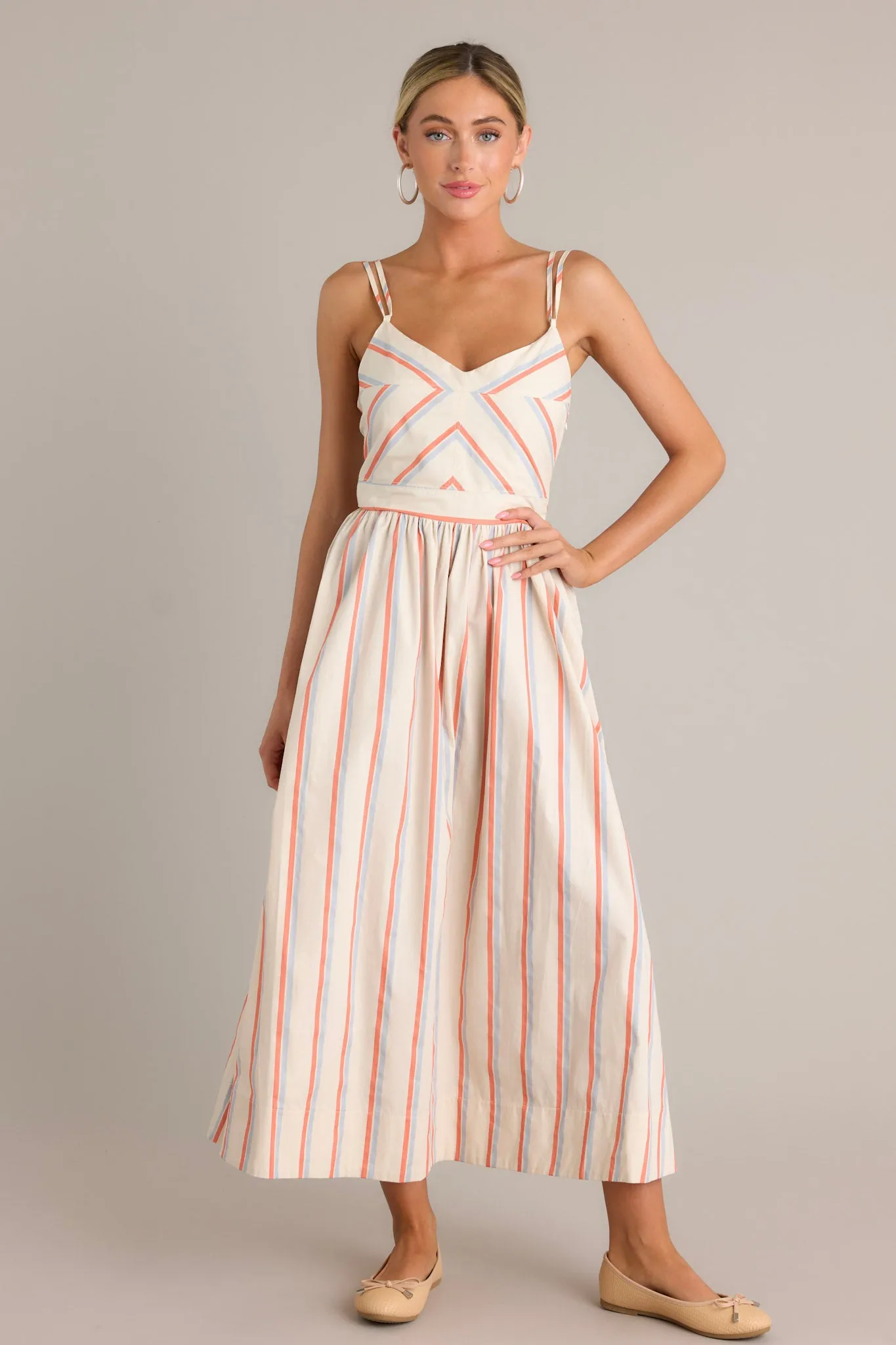 Relaxed Retreat 100% Cotton Beige Multi Stripe Maxi Dress
