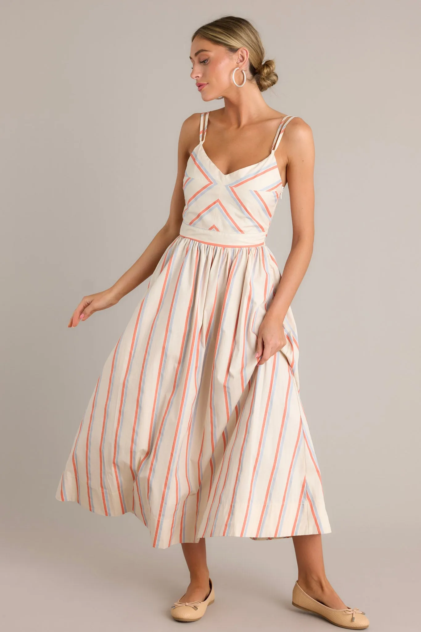 Relaxed Retreat 100% Cotton Beige Multi Stripe Maxi Dress