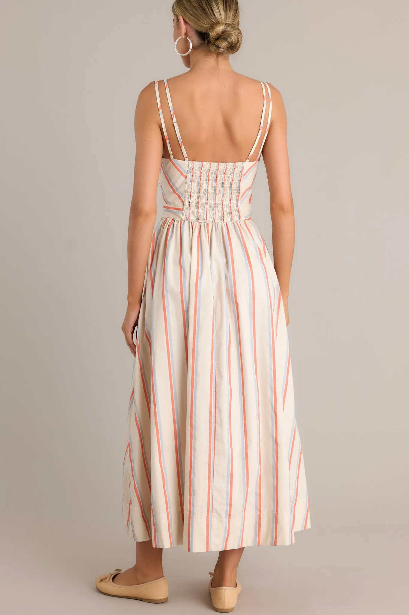 Relaxed Retreat 100% Cotton Beige Multi Stripe Maxi Dress