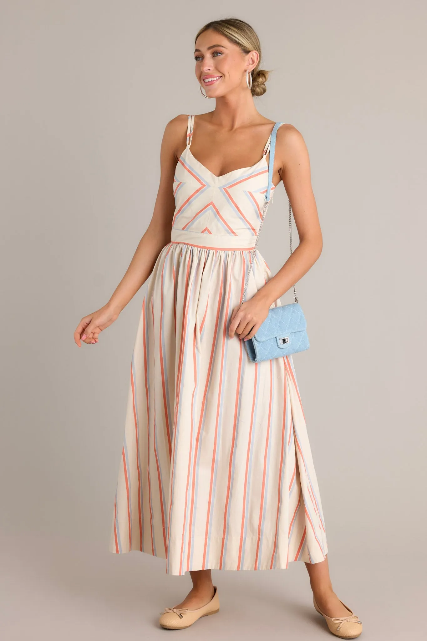 Relaxed Retreat 100% Cotton Beige Multi Stripe Maxi Dress