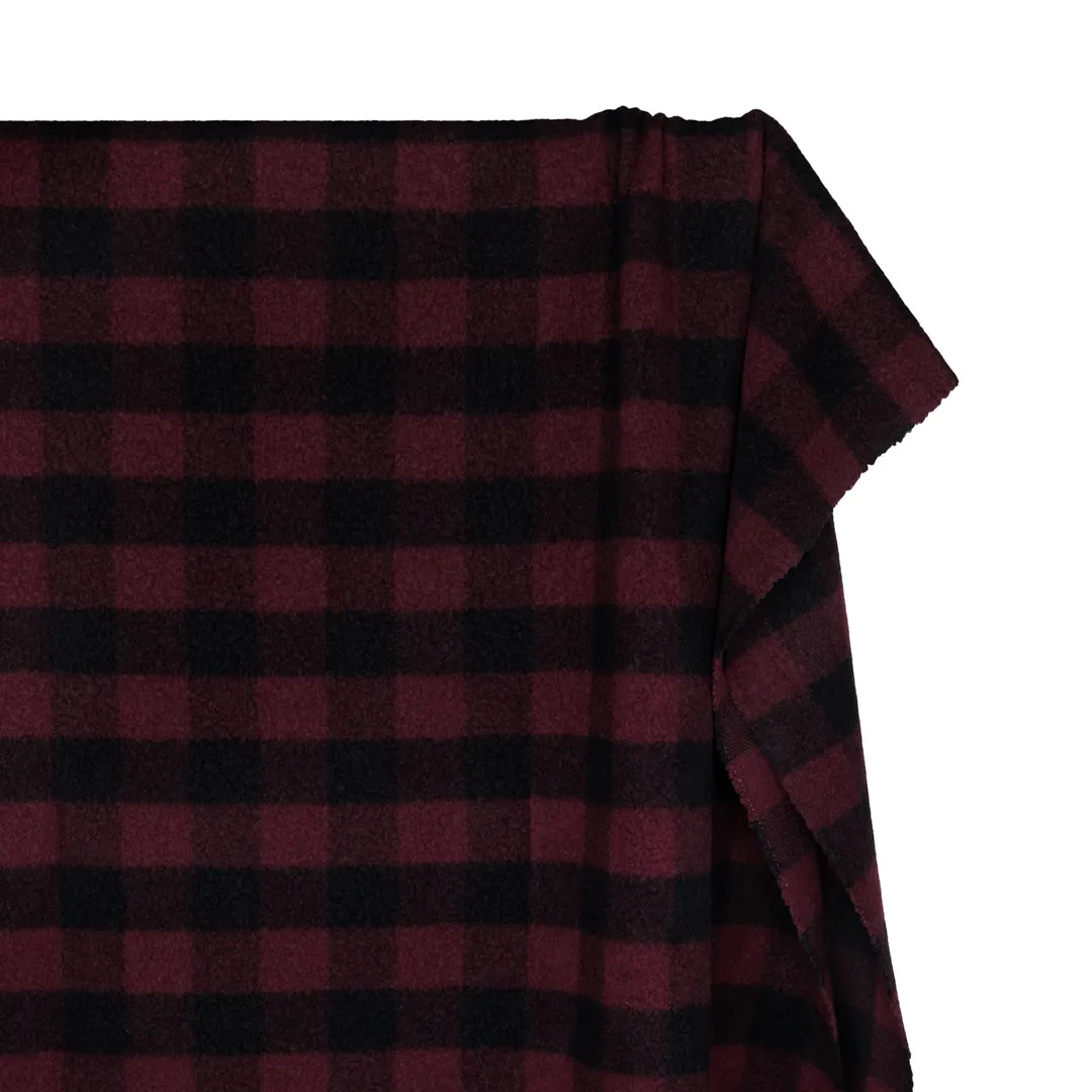 Remnant - 1m - Deadstock Buffalo Check Recycled Wool Blend Coating - Cabernet