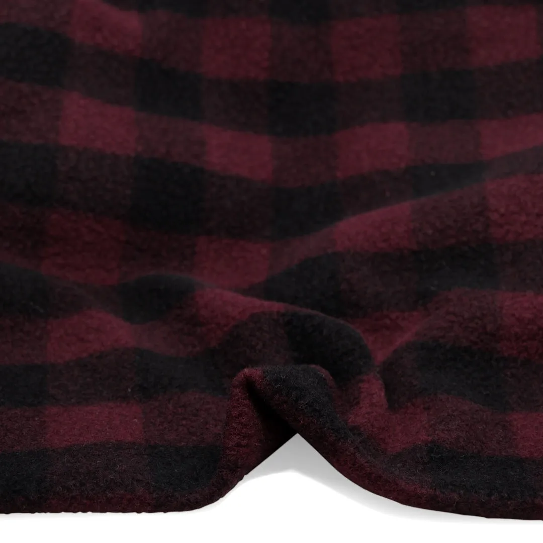Remnant - 1m - Deadstock Buffalo Check Recycled Wool Blend Coating - Cabernet
