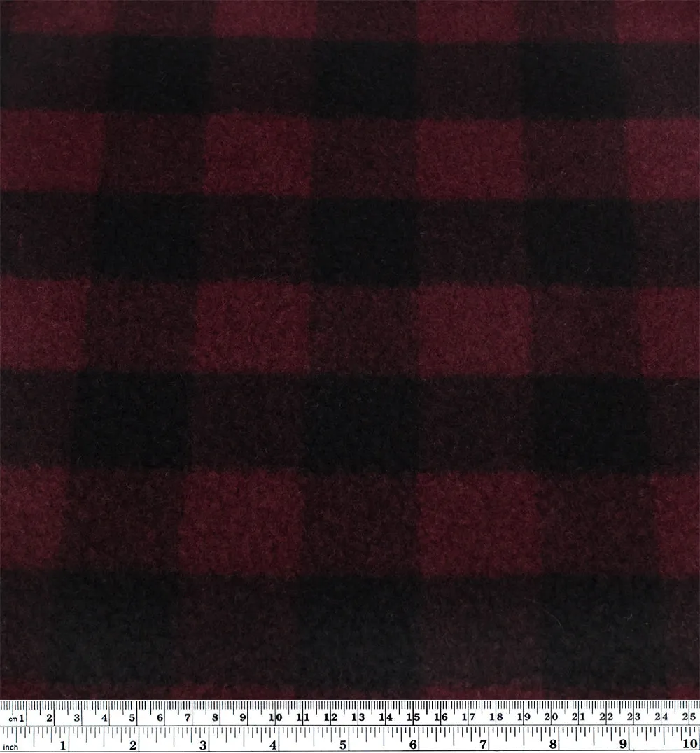 Remnant - 1m - Deadstock Buffalo Check Recycled Wool Blend Coating - Cabernet