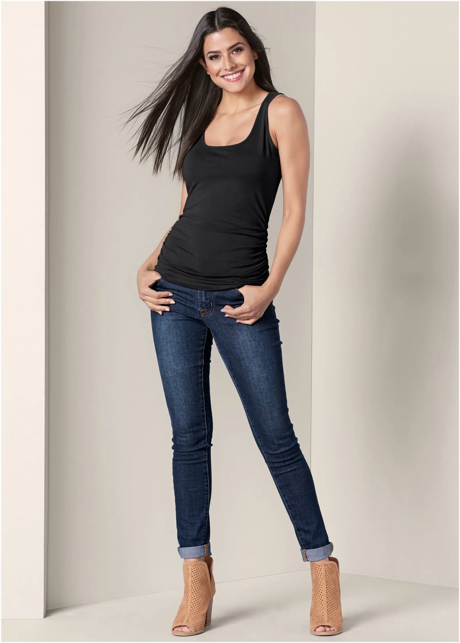 Square Neck Tank Top - Black