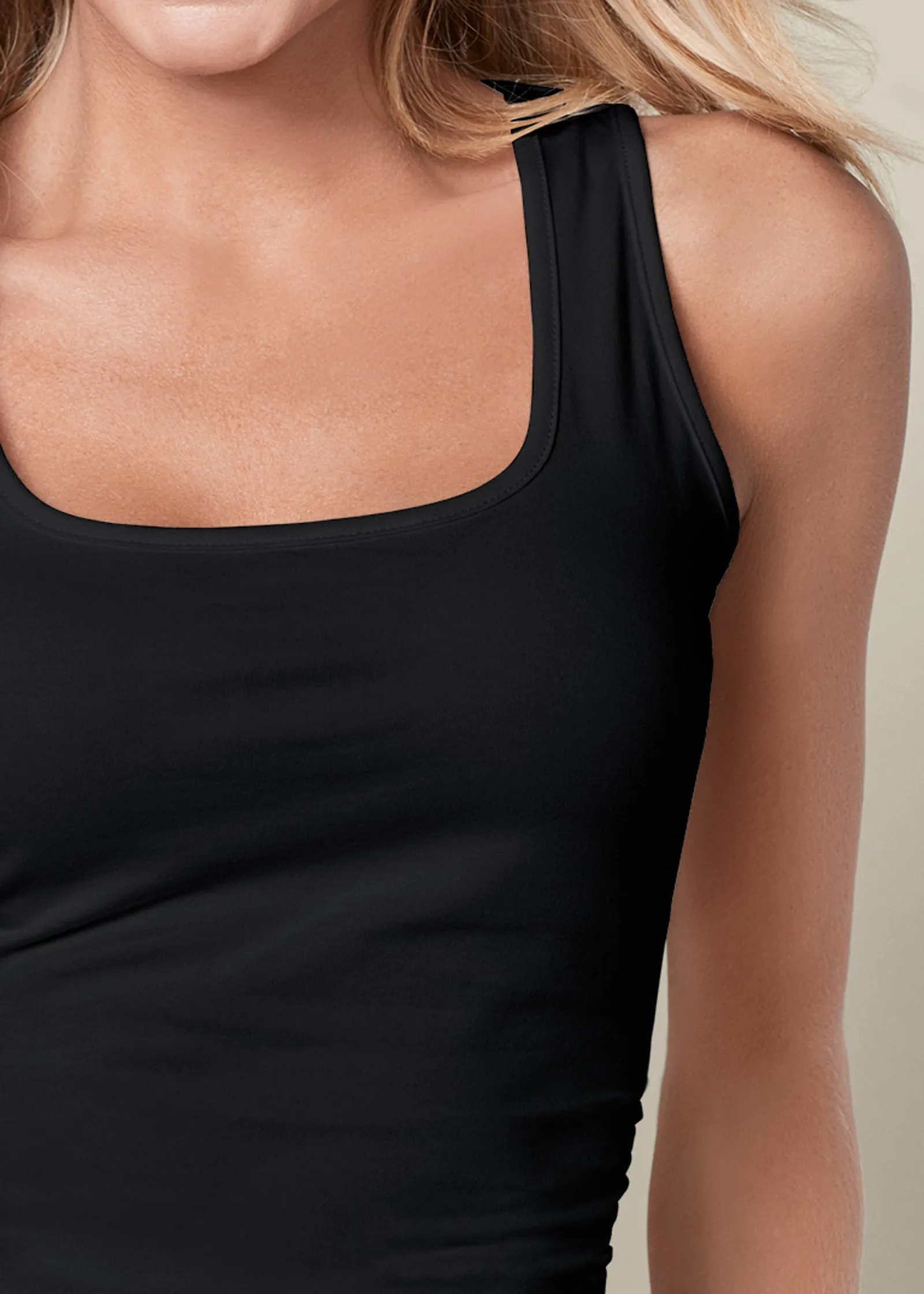 Square Neck Tank Top - Black