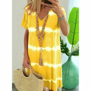 Summer Tie-dye Short Sleeve Mini Sundress